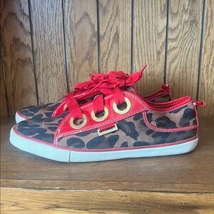 Dereon Leopard Print Flats with Red Trim and Laces